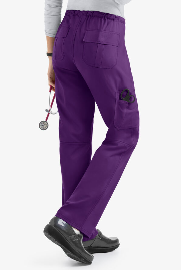 Butter-Soft Core Women's 6-Pocket Cargo Drawstring Scrub Pants - Eggplant - 3