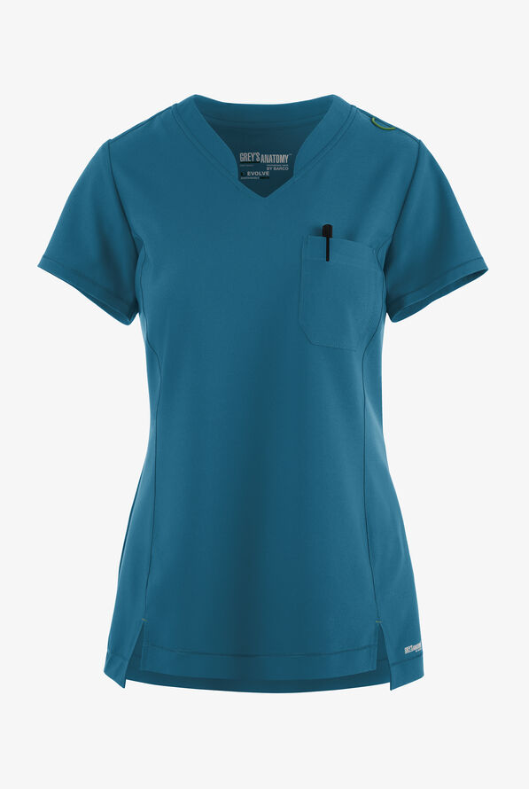 Grey's Anatomy by Barco Evolve STRETCH Sway Women's 1-Pocket Tuck In V-Neck Scrub Top - Bahama Blue - 1