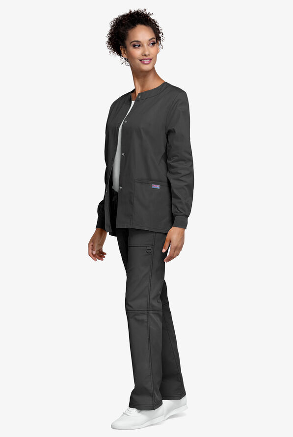 Cherokee Workwear Women's 3-Pocket Snap Front Scrub Jacket - Black - 4