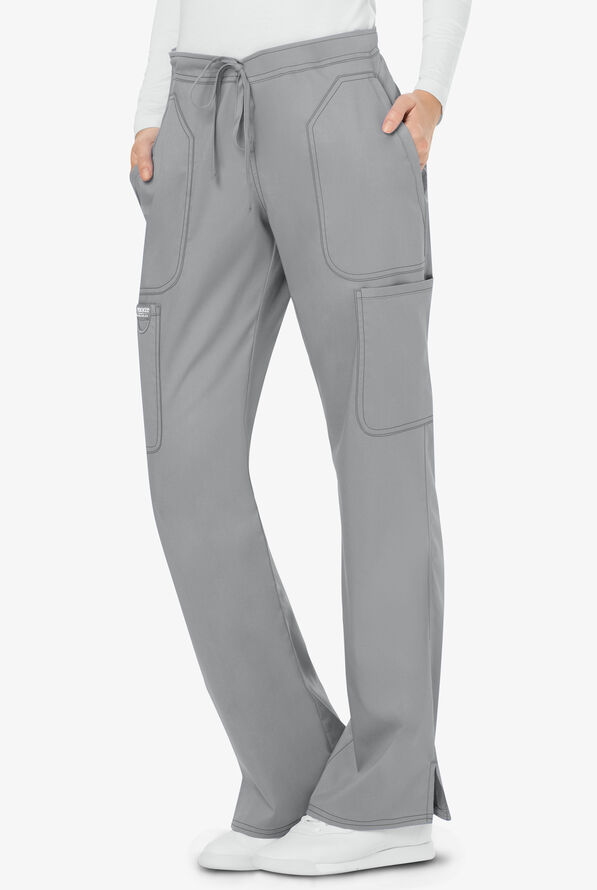 Cherokee Workwear Revolution Women's 5-Pocket STRETCH Drawstring Cargo Scrub Pants - Petite - Grey - 1
