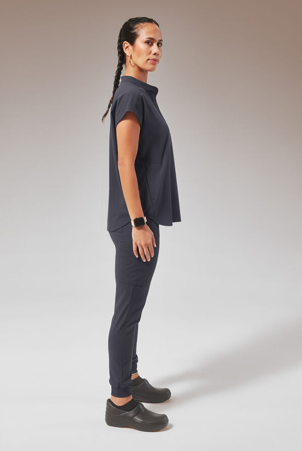 Hypothesis (RED) Meta Oversized Women's 2-Pocket STRETCH Dolman Sleeve Scrub Top - Pewter - 5