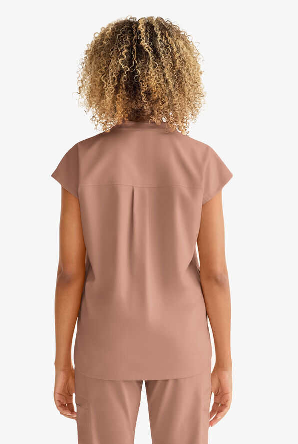Healing Hands Purple Label Journey Women's 2-Pocket STRETCH Dolman Sleeve Mandarin Collar Scrub Top - Santa Fe Tan - 5