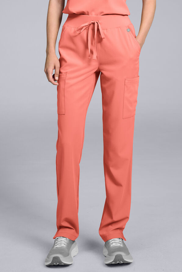 Pantal&oacute;n m&eacute;dico Hypothesis Base estilo cargo con piernas rectas y 7 bolsillos para mujer - Thermal Coral - 1