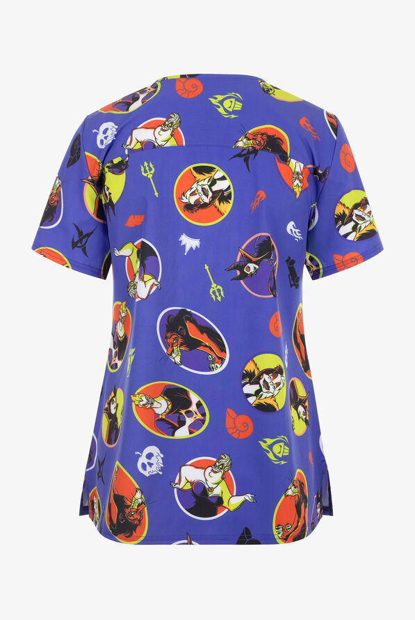 Disney Villians Halloween by Funscrubs Women's 2-Pocket STRETCH V-Neck Print Scrub Top - null - 2