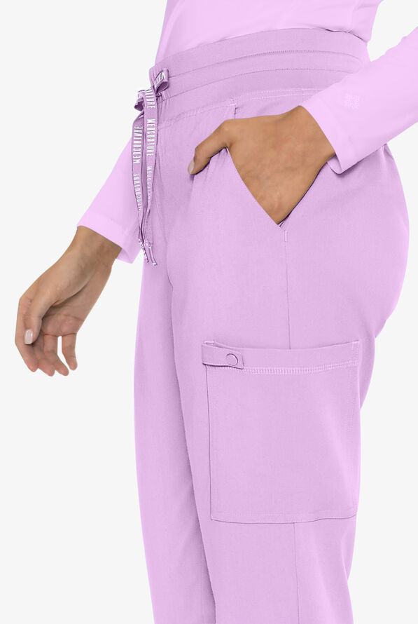 Med Couture Touch Women's 6-Pocket STRETCH High Waisted Double Cargo Jogger Scrub Pants - Lilac - 2