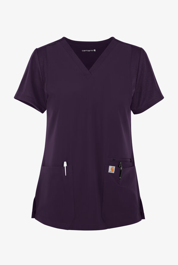 Carhartt Cross-Flex Force Women's 3-Pocket STRETCH Knit Panel Scrub Top - Black Plum - 1