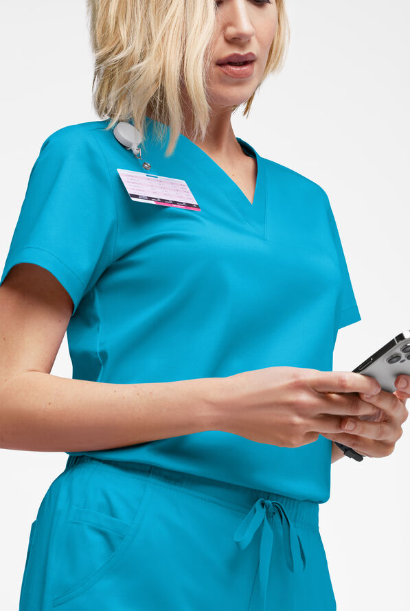 Butter-Soft STRETCH Women's V-Neck Tuck In Top - Turquoise - 2