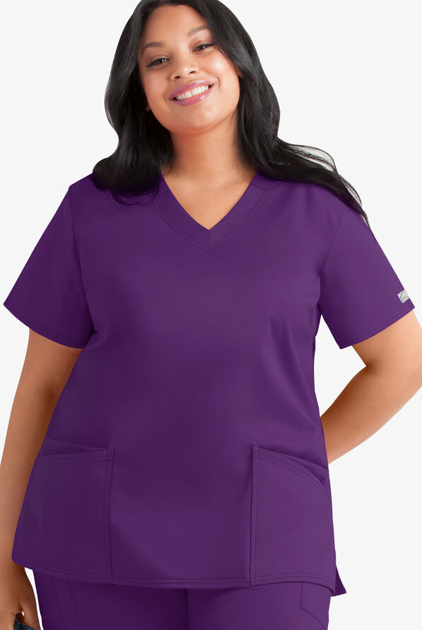 Butter-Soft STRETCH Women's 4-Pocket Plus Size V-Neck Scrub Top - Eggplant - 1