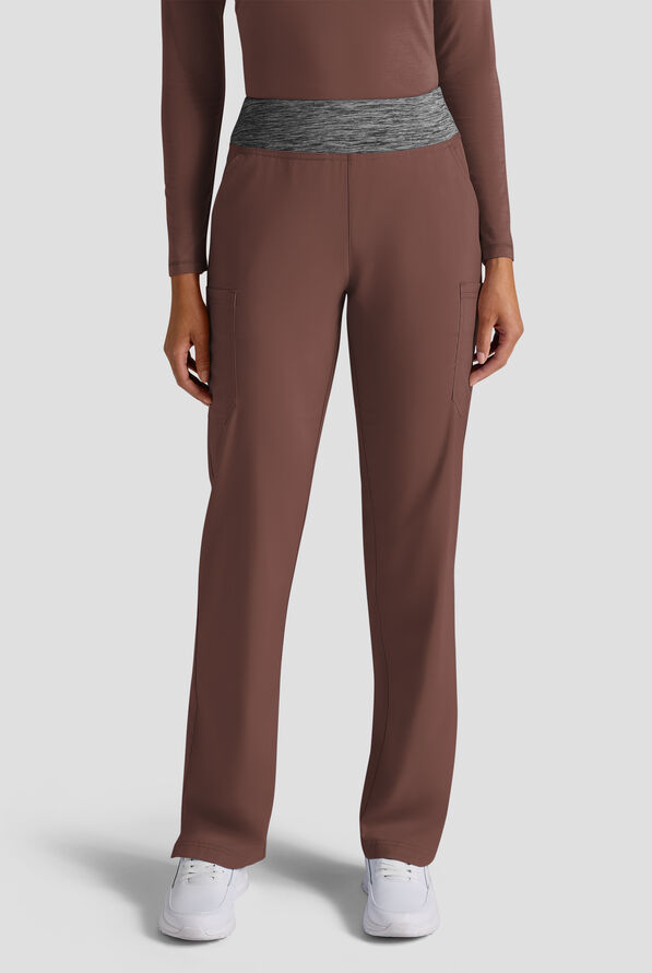 Butter-Soft STRETCH FLXTEK+ Women's 4-Pocket Knit Waistband Yoga Scrub Pants - French Roast / Charcoal Melange - 1