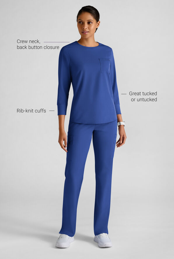 WhisperLite LYRA Women's 2-Pocket STRETCH 3/4" Sleeve Scrub Top - Galaxy - 3