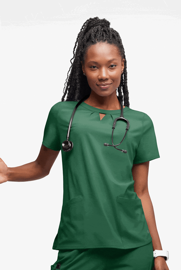 Blusa m&eacute;dica Easy STRETCH Salma con cuello ojo de cerradura y 3 bolsillos para mujer - Hunter - 4