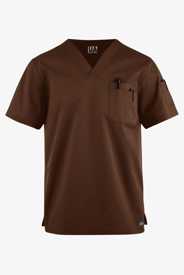 Butter-Soft STRETCH Men's 4-Pocket V-Neck Scrub Top - Coffee Bean - 1