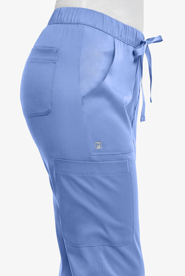 Pantal&oacute;n m&eacute;dico Maevn Matrix STRETCH estilo cargo con cintura el&aacute;stica y 5 bolsillos para mujer - Ceil Blue - 3