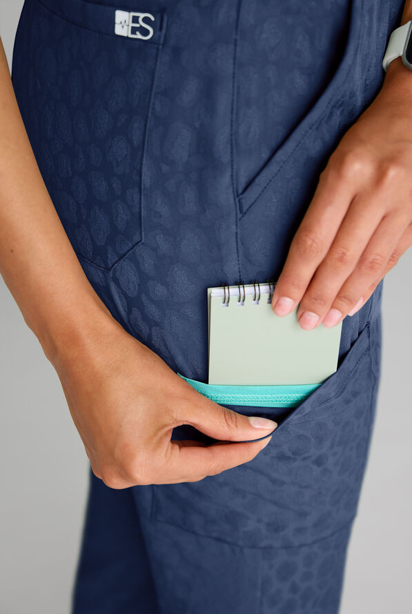 Easy STRETCH Olivia Women's Jacquard 7-Pocket Slim Leg Jogger Scrub Pant - Navy - 3