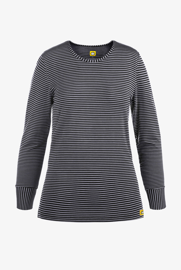 WonderWink Black/Pewter Women's STRETCH Long Sleeve Striped Knit Underscrub - null - 1