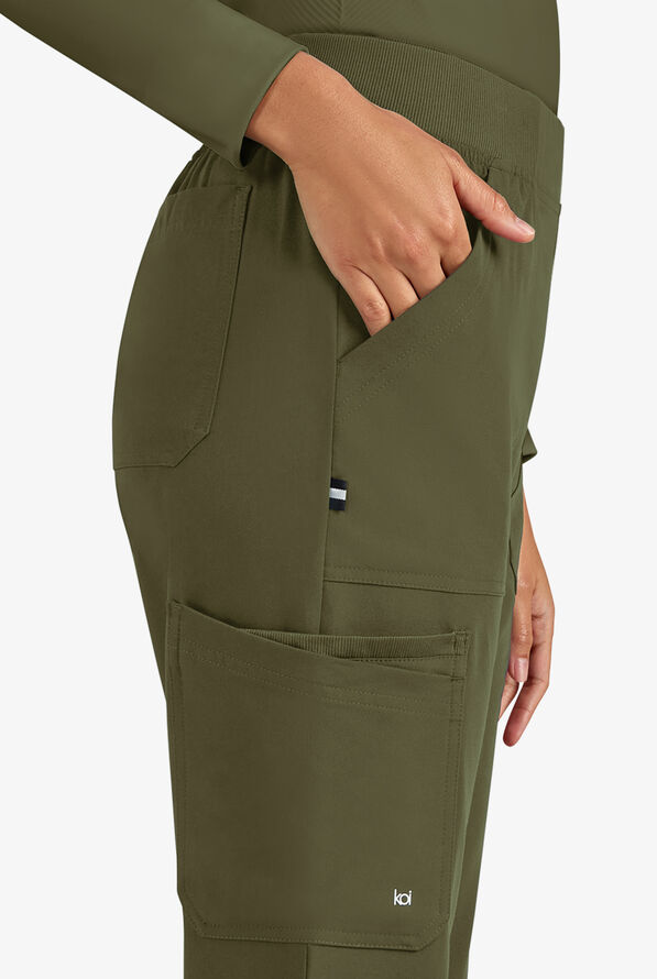 koi Next Gen Jump Start Women's 7-Pocket STRETCH Boot Cut Cargo Scrub Pants - Olive - 2