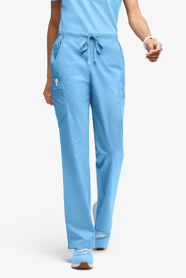 Butter-Soft STRETCH Women’s 10-Pocket Mid Rise Straight Leg Scrub Pant - Petite - Blue Oasis - 1