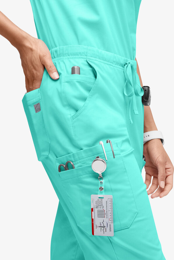 Butter-Soft STRETCH Women&rsquo;s 10-Pocket Mid Rise Straight Leg Scrub Pant - Aqua Dust - 3