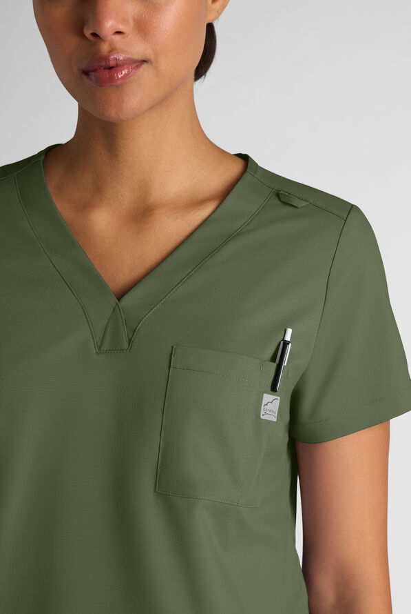 Butter-Soft STRETCH FLXTEK+ Women's 2-Pocket V-Neck Tuck-In Scrub Top - Light Olive - 4