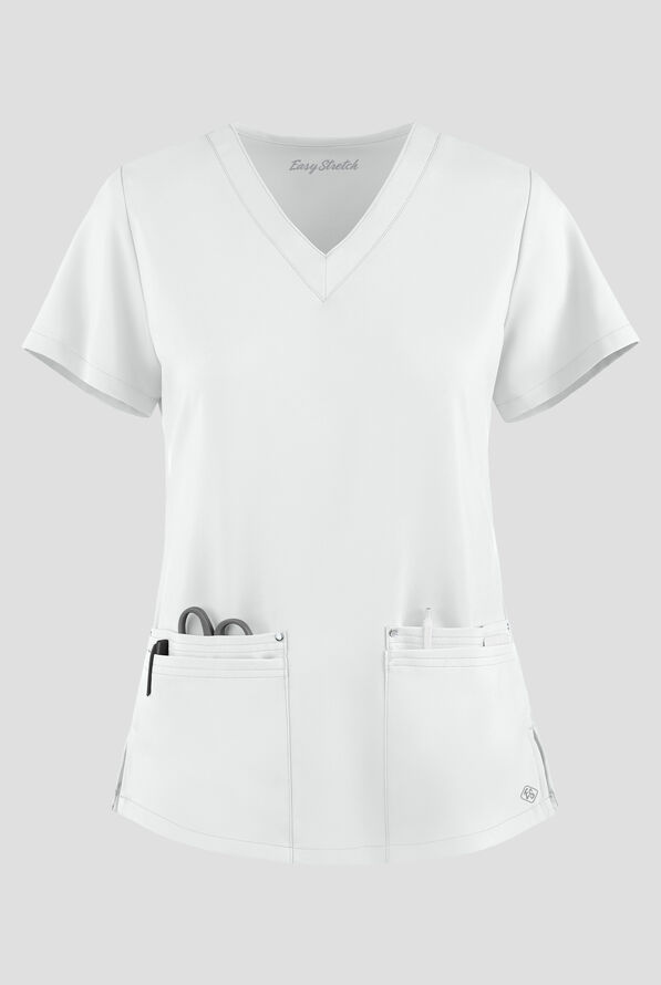 Easy STRETCH Lina Mitered Women's 4-Pocket V-Neck Scrub Top - White - 1