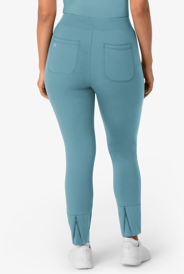 Wink Renew Knit Women's 5-Pocket STRETCH Ankle Zip Track Scrub Pants - Vintage Teal - 2