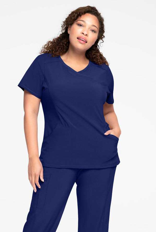 Infinity Women's 4-Pocket STRETCH Mock Wrap Scrub Top - Galaxy - 2