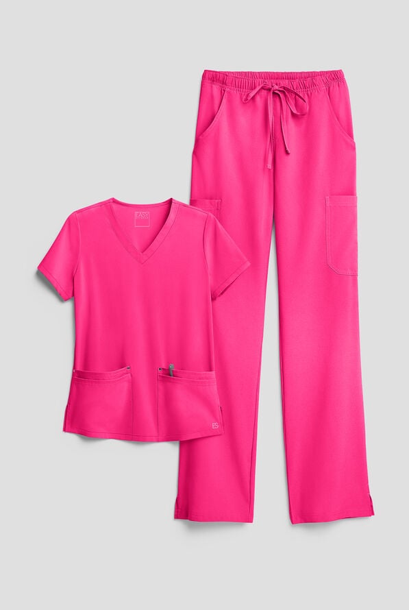 Easy STRETCH Women's 8-Pocket Scrub Set - Reactive Pink - 1