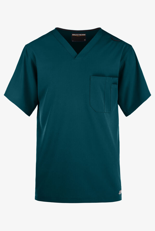 Skechers by Barco Structure Men's 1-Pocket STRETCH V-Neck Scrub Top - Bahama Blue - 1