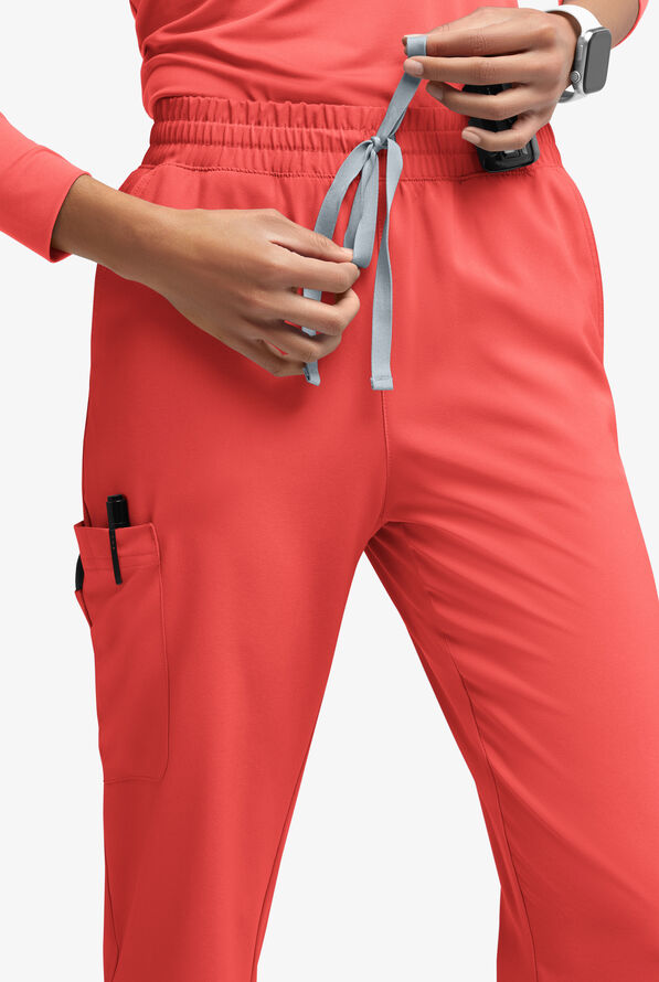 Pantal&oacute;n m&eacute;dico Easy STRETCH Naya con piernas rectas y 6 bolsillos para mujer - Spiced Coral/Silver Melange - 3