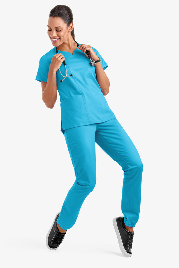 Butter-Soft STRETCH Women's 4-Pocket Sweetheart Neck Scrub Top - Turquoise - 3