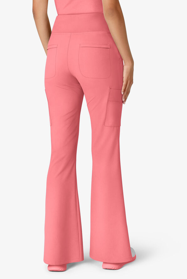 Wink Renew Women's 7-Pocket STRETCH Yoga Waist Flare Notch Leg Cargo Scrub Pants - Paradise Pink - 3