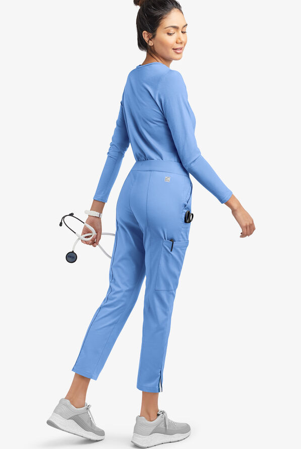 Butter-Soft STRETCH Women's 6-Pocket Pin-Tuck Crop Slim with Sport Trim Detail Scrub Pants - Ceil/Silver Melange - 4