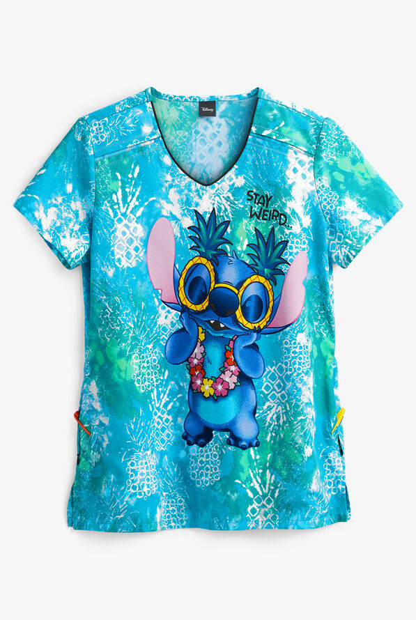 Cherokee Tooniforms Disney Stay Weird Women's 2-Pocket V-Neck Print Scrub Top - null - 1