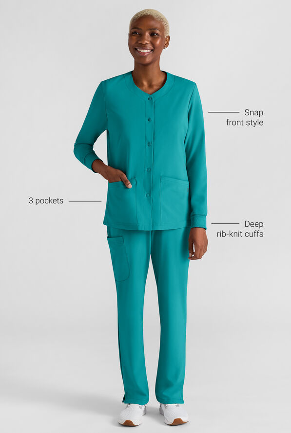 Chaqueta m&eacute;dica Easy STRETCH con botones a presi&oacute;n y 3 bolsillos para mujer - Teal - 3