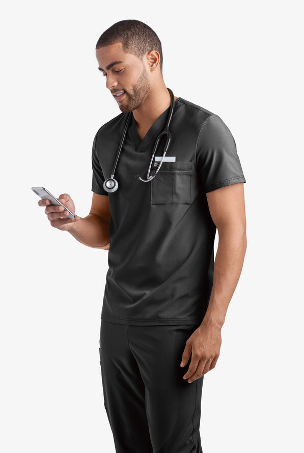 Easy STRETCH Riley Unisex 3-Pocket V-Neck Scrub Top - Onyx Black - 2