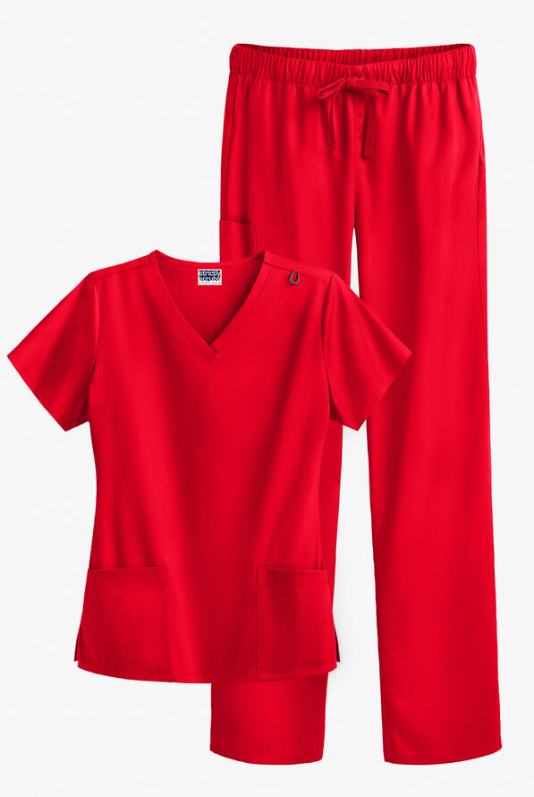 Conjunto de uniforme médico Strictly Scrubs Value STRETCH petite con 4 bolsillos para mujer - Red - 1