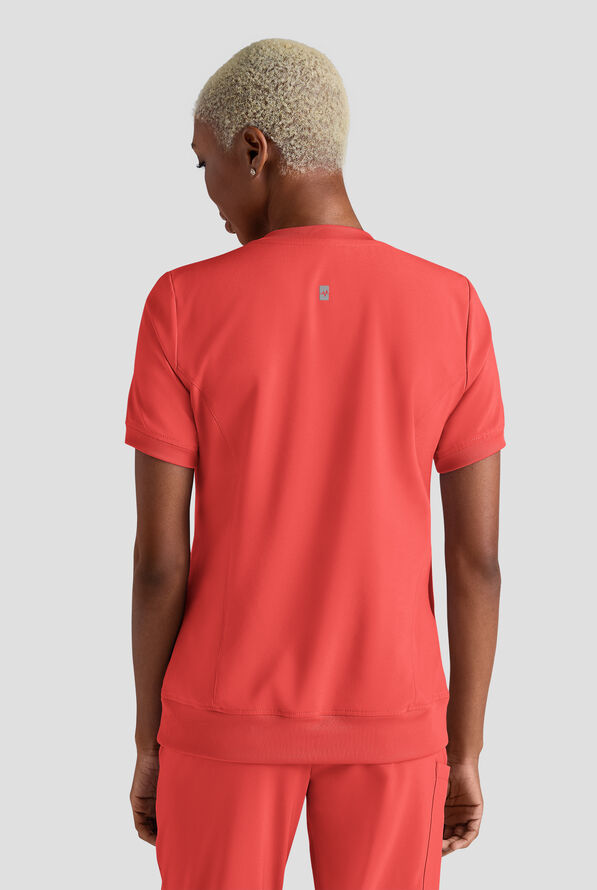 Blusa m&eacute;dica Easy STRETCH con cuello redondo y 2 bolsillos para mujer - Spiced Coral - 2