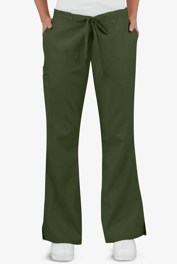 Butter-Soft Core Women's 4-Pocket Elastic Waist Back Drawstring Scrub Pants - Tall - Olive - 1