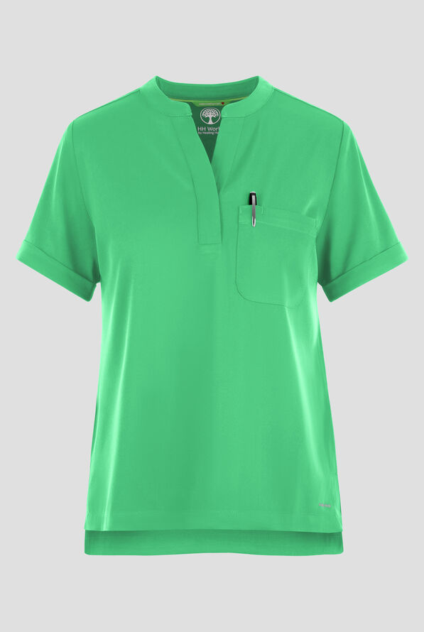 HH Works by Healing Hands Macy Women's 1-Pocket STRETCH Mandarin Collar Tuck In Scrub Top - Surreal Green - 1
