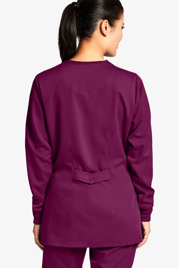 Grey's Anatomy by Barco Women's 4-Pocket Round Neck Warm-Up Scrub Jacket - Wine - 4