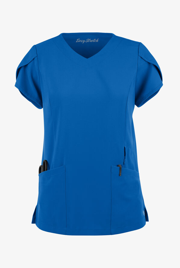 Blusa médica Easy STRETCH Daisy con cuello en V y 4 bolsillos para mujer - Royal - 1
