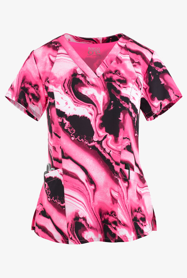 Barco One Tranquility 4Pocket VNeck Print Scrub Top, Nursing Scrubs