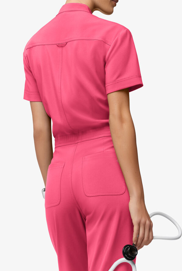 Easy STRETCH Allie Women's 6-Pocket Short Sleeve Jumpsuit - Strawberry Fizz - 5