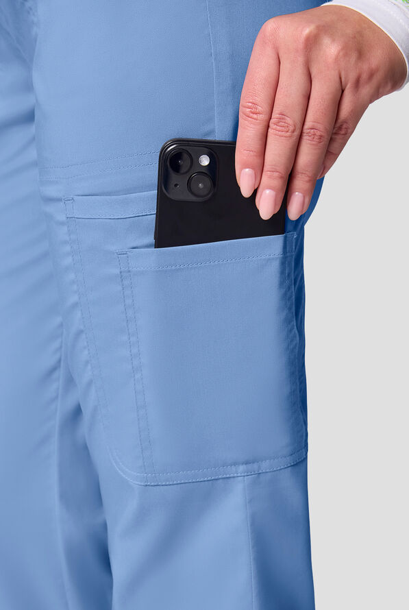 Cherokee Workwear Revolution Women's 12-Pocket STRETCH Drawstring Straight pant - Ceil Blue - 4