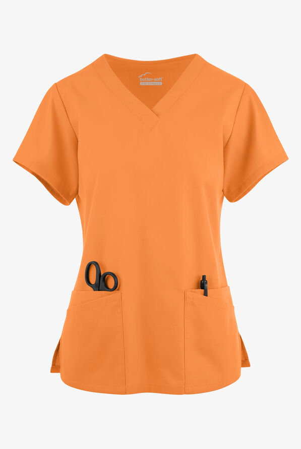 Blusa médica Butter-Soft Originals con cuello en V y 6 bolsillos para mujer - Apricot Crush - 1