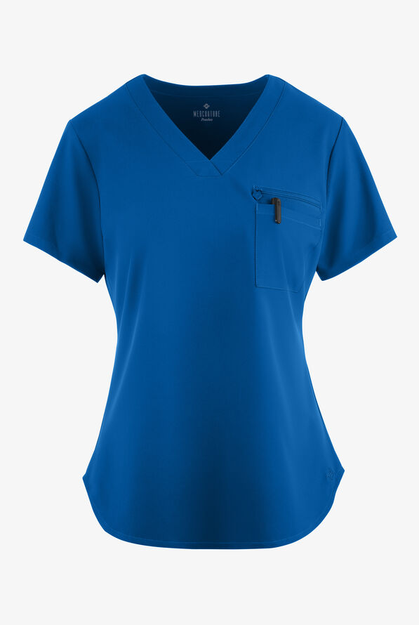 Med Couture Peaches Women's 2Pocket STRETCH Shirttail Tuck In VNeck