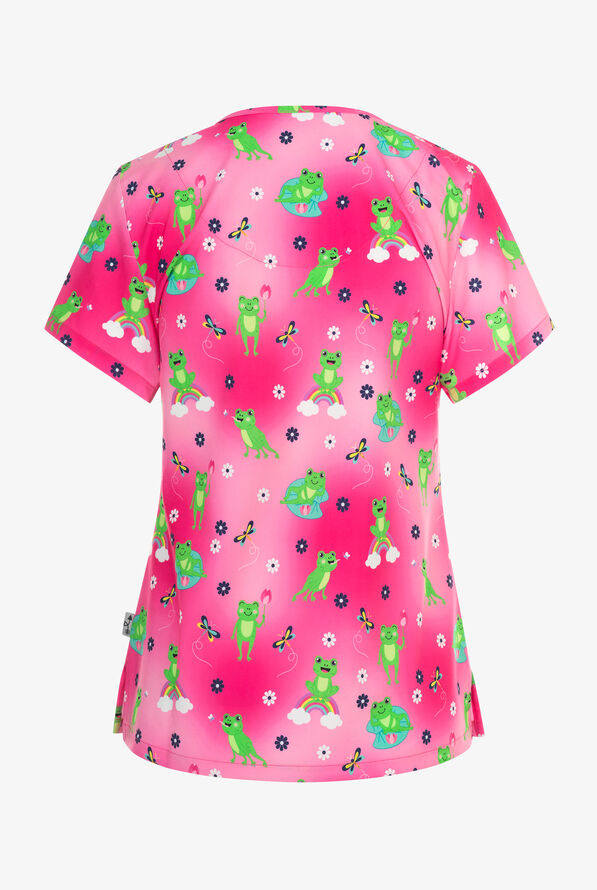 Zavate Ava Therese Frogtastic Women's 2-Pocket STRETCH V-Neck Print Scrub Top - null - 2