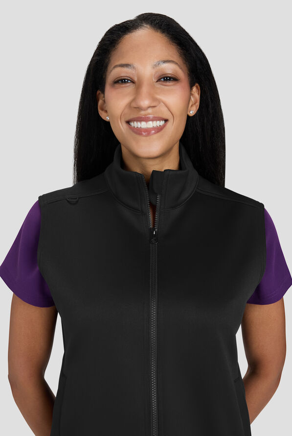 koi Essentials Alia Women's 3-Pocket Zip Front Scrub Vest - Black - 3
