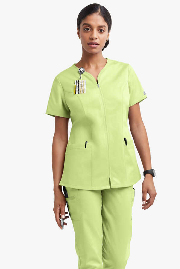 Blusa médica UA Butter-Soft STRETCH con cremallera y 4 bolsillos para mujer - Cool Matcha - 2