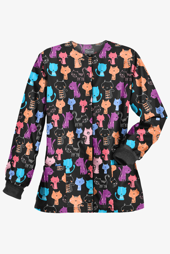 UA ButterSoft Paris Cats Black Printed Women's 2Pocket Warm Up Scrub
